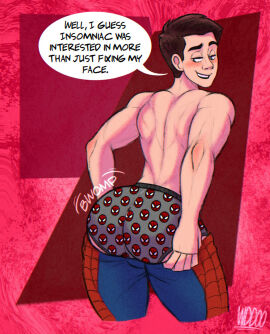 1boy ass big_ass big_butt bubble_ass bubble_butt male male_only marvel marvel_comics muscular muscular_back muscular_male peter_parker putting_clothes_on putting_on_clothes solo solo_male spider-man spider-man_(ps4) spider-man_(ps5) spider-man_(series) woogydoo
