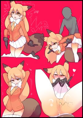 2020 absurd_res black_border blush border bottomwear bow_tie brown_ear_tips brown_markings camel_toe cameltoe canid canine chinese_description clothed clothing clothing_transformation colored deflation dipstick_ears dipstick_tail duo ear_markings english_text ezo_red_fox_(kemono_friends) faceless_character faceless_human faceless_male female female_humanoid footwear fox gloves hair handwear hi_res human human_to_humanoid humanoid inanimate_transformation kemono_friends kneeling leggings legwear looking_down_at_self low-angle_view lying male male_human mammal markings motion_lines multicolored_ears mxl necktie nude on_back open_mouth orange_eyes orange_hair penetration pussy ranged_weapon raygun red_background red_fox sex_toy sex_toy_in_pussy sex_toy_insertion shaded shoes simple_background skirt skirt_around_legs solo_focus species_transformation standing suit_jacket suit_transformation tail tail_markings text transformation transformation_sequence true_fox vaginal_penetration vibrator vibrator_in_pussy weapon