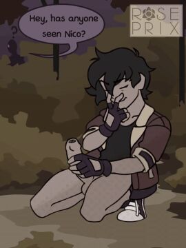 1boy air_humping animated aviator_jacket balls black_hair black_shirt exhibitionism fingerless_gloves foreskin gif hiding humping kneeling male male_only masturbation nico_di_angelo pantsless penis percy_jackson_and_the_olympians roseprix speech_bubble swinging_balls tagme uncircumcised uncut