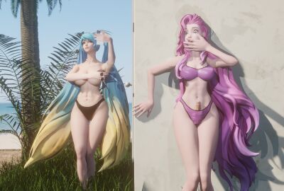 1futa 1girls 3d beach breasts erection_under_clothes female futanari hand_over_mouth huge_breasts intersex league_of_legends penis penis_out selfie seraphine_(league_of_legends) sona_buvelle toxictoilet unwanted_erection voluptuous_female