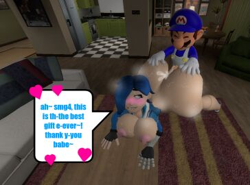 3d ass big_ass big_breasts breasts classic_tari_(smg4) dialogue female garry's_mod gmod jacket jacket_only jacket_open kaibernation male male/female sex sex_from_behind smg4 smg4_(character) speech_bubble tari_(smg4) text