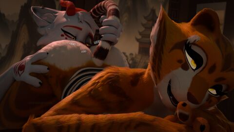 16:9 anthro chimera cunnilingus dreamworks duo felid female glowing glowing_eyes hi_res humanoid kung_fu_panda male male/female mammal master_tigress oral pantherine pussy sex tail tail_grab tiger vaginal_penetration wick_(wicust) wicust widescreen