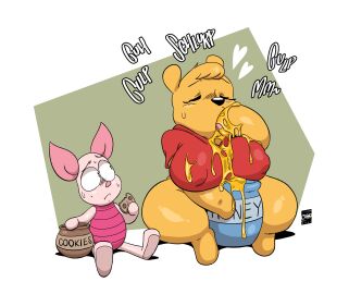 1boy 1girls 2021 absurd_res anthro ass bear big_ass big_breasts breasts closed_eyes clothing comedy cookie curvy_female curvy_figure disney eyelashes female finger_in_mouth food funny genderswap half-dressed hand_in_mouth hi_res honey honey_(food) humor joaoppereiraus literature looking_at_another male mtf_transformation nipple_bulge nipples onomatopoeia piglet pooh_bear public_domain rule_63 simple_background sitting suggestive_gesture sweatdrop thick_thighs topwear topwear_only transformation ursid winnie_the_pooh_(franchise)