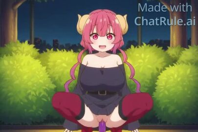 1girls ai_generated bare_shoulders belt blunt_bangs breasts bush cleavage collarbone detached_sleeves dildo dildo_riding dress female full_body huge_dildo ilulu_(dragon_maid) ilulu_(maidragon) imminent_penetration lipstick long_sleeves looking_at_viewer makeup medium_breasts miss_kobayashi's_dragon_maid night no_panties off-shoulder_dress outdoors pleated_dress pussy sex_toy shoes smile solo spread_legs strapless strapless_dress tagme thighhighs video