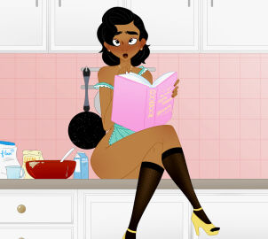 1girls apron apron_only black_hair black_lipstick black_stockings cook_book cookbook cooking dark-skinned_female dark_skin earrings female female_focus female_only flour frying_pan high_heels hindu indian indian_female kitchen looking_at_viewer mixing_bowl naked naked_female necklace nude nude_female rainwater rupi_(rainwater) short_hair side_ass side_butt sideass sitting sitting_on_counter solo solo_female sugar yellow_high_heels