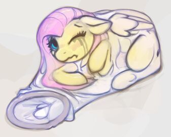 abuse bodily_fluids condom crying cum equid equine female feral filled_condom fluttershy_(mlp) friendship_is_magic genital_fluids hasbro latex marsminer my_little_pony mythological_creature mythological_equine mythology pegasus sex sexual_barrier_device solo tears