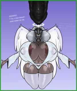 angel angel_girl bikini bimbo bimbo_body bimbo_lips breasts breasts_bigger_than_head casual_nudity female hazbin_hotel horsecock huge_ass huge_breasts huge_nipples hyper_breasts hyper_penis inner_sideboob male nipples_visible_through_clothing nolollygagging penis revealing_clothes sera_(hazbin_hotel) sideass sideboob sling_bikini teasing