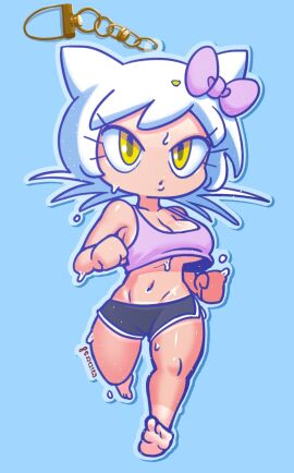 1girls barefoot blue_background bouncing_breasts bowtie breasts cat_ears cat_girl catgirl cleavage clothed clothing female female_focus female_only golden_eyes hello_kitty hello_kitty_(character) hello_kitty_(series) humanized jogging jogging_pants kitty_white large_breasts minus8 navel sanrio short_hair solo solo_female solo_focus sports_bra sports_shorts sportswear sweat sweatdrop sweating sweaty tan-skinned_female tan_body tan_skin tanline tanned tanned_skin thick_thighs thighhighs thighs white_hair yellow_eyes