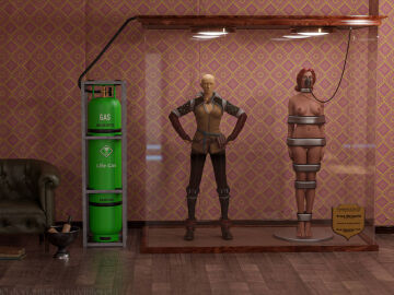 3d bondage bound bound_arms bound_legs cirilover1 completely_nude female mannequin nude nude_female the_witcher_(series) triss_merigold trophy_case