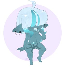 1girls 2024 ahoge areolae bangs blue_highlights blunt_bangs breasts commission female female_only goblin goblin_female grey_body hair_between_eyes hi_res nalu_(artist) nalu_chaaan nipple_piercing nipples nude nude_female octopus_tattoo open_mouth piercing pointy_ears seffie_(goblin_peewee) shortstack solo tattoo tongue tongue_out tongue_piercing white_hair