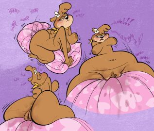 anthro anus areola bear blush bodily_fluids breasts cindy_bear clitoris english_text eyelashes female genital_fluids genitals grinding hanna-barbera jellystone_(hbo_max) kaboozey masturbation nude pillow pillow_humping pussy solo sweat text vaginal_fluids yogi_bear