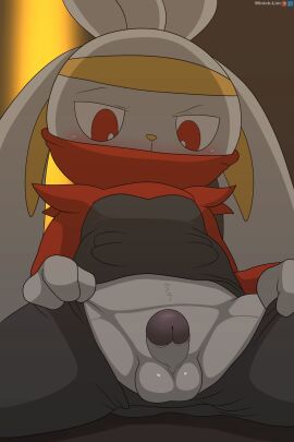 absurd_res balls black_and_red_shirt black_pants clothes generation_8_pokemon genital_growth glans looking_at_penis male male_only nintendo no_underwear pants patreon penis penis_growth pokemon pokemon_(species) purple_glans rabbit_boy rabbit_ears raboot red_eyes red_sleeves shirt taking_pants_off testicles white_body white_fur white_penis white_skin winick-lim