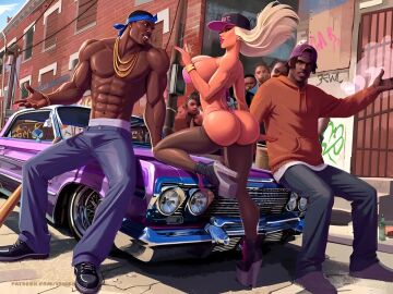 1girls 4boys ai_generated ass ass_cleavage ass_crack baseball_bat big_ass big_breasts bikini bimbo bimbo_lips black_skin blonde_hair blue_eyes breasts bubble_ass bubble_butt butt_crack car dark-skinned_male dark_skin day female g-string gang gold_chain gold_jewelry gun hi_res high_heel_boots high_heels high_resolution hood interracial jen_herron joints male muscular muscular_arms muscular_legs muscular_male muscular_thighs my_mom_and_sister_are_size_queen_sluts nipples pink_lipstick pink_nails platform_heels slut_cap slutwr1ter smoking smoking_weed street tagme temogam thick_thighs tongue tongue_out video weapon white_skin