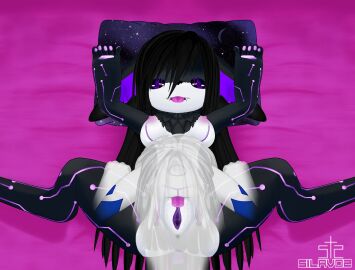 anthro anus bed black_body black_hair bodily_fluids breasts canid canine clitoris cunnilingus domestic_cat duo felid feline felis female fox fur furniture genital_fluids genitals hair heart_eyes heart_symbol hi_res holding_hips long_hair looking_at_viewer lying lying_on_bed male male/female mammal narehate navel nipples on_bed oral presenting presenting_pussy purple_eyes pussy sex silavos silavos_snow smile spread_legs spreading teeth tongue tongue_out vaginal_fluids vaginal_penetration vrchat watermark white_body white_fur