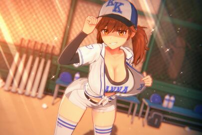 1girls 3d anna_anon anna_skyler baseball_cap baseball_uniform big_breasts breasts female female_only huge_breasts koikatsu original original_character solo solo_female twintails