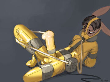 7b7a2f animal_genitalia animal_penis anthro bodily_fluids bondage brown_body clothing cum cum_in_mouth cum_in_own_mouth cum_in_self cum_inside drinking drinking_cum drinking_own_cum ejaculation equine_genitalia equine_penis erection genital_fluids genitals grey_background hands_behind_back hi_res latex latex_clothing lying male male_anthro mammal muzzle_(object) muzzled on_back one_eye_closed penile penis penis_milking penis_milking_machine restraints simple_background solo spreader_bar