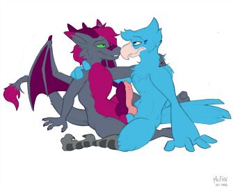 4_fingers absurd_res animal_genitalia animal_penis anthro avian balls balls_touching bird blue_body blue_feathers bwak canine_genitalia canine_penis chest_tuft cuddling dragon duo erection eye_contact feathers feet fingers frottage fur furred_dragon furred_scalie genitals grey_body hair hand_on_shoulder hi_res horn huge_filesize knot looking_at_another male male/male mcfan membrane_(anatomy) membranous_wings mythological_creature mythological_scalie mythology nude penile penis penises_touching scalie sex signature simple_background sitting tail tail_feathers torrin_the_dragon traditional_media_(artwork) tuft white_background wings
