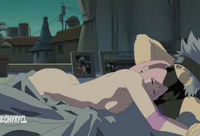 1boy 1girls age_difference ass bedroom female grey_hair hatake_kakashi kakashi_hatake lying_on_person male male/female naruto naruto_(series) naruto_shippuden nude nude_female older_male older_male_and_younger_female onyxycl pink_hair sakura_haruno tagme teacher_and_student younger_female