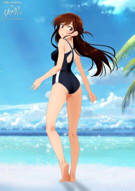 1girls 2d 2d_(artwork) 2d_artwork :o ankles ass ass_cleavage ass_crack back backboob bare_arms bare_calves bare_hands bare_knees bare_legs bare_shoulders bare_skin bare_soles bare_thighs bare_toes barefoot beach bikini black_bikini black_one-piece_swimsuit black_swimsuit black_swimwear blue_background blue_sky breasts brown-eyed_female brown-haired_female brown_eyebrows brown_eyes brown_hair busty busty_female busty_girl busty_teen calves clouds coast collarbone day daylight daytime digital digital_art digital_drawing digital_drawing_(artwork) digital_media digital_media_(artwork) elbows exposed_arms exposed_legs exposed_shoulders exposed_skin exposed_thighs exposed_toes feet female female_focus female_only fingers full_body gluteal_fold groin half_updo head_tilt high_resolution high_school_student highres horizon kanojo_okarishimasu kneepits knees lean_figure legs long_hair looking_at_viewer looking_back looking_back_at_viewer median_furrow medium_breasts mizuhara_chizuru narrow_waist ocean one-piece_swimsuit open_mouth outdoor outdoors outside parted_lips sand school_girl sea seaside shoulders shugo19 sideboob sky slender_body slender_waist slim_waist soles solo standing swimsuit swimwear teen_girl teenage_girl teenage_nipples teenage_tits teenager thighs tilted_head toes wide_hips young_female young_woman