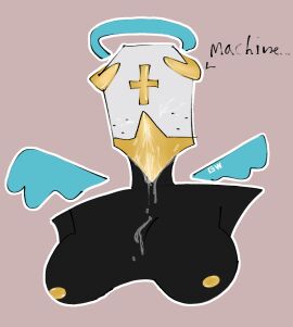 angel big_breasts breasts cum cum_on_breasts dialogue female gabriel_(ultrakill) gold_nipples implied_sex machine no_bra text tits_out trans_man ultrakill v1_(ultrakill)