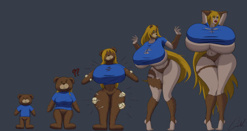 cmlk ass big_ass big_breasts big_butt bimbo breasts breasts_bigger_than_head female furry hands_behind_head huge_breasts light-skinned_female light_skin teddy_bear transformation
