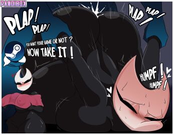 1boy 1girls anthro anus areola ass big_areola big_ass big_breasts big_nipples big_penis big_thighs breasts butt cum cum_in_pussy cum_inside dark_body dark_skin dialogue female gigantic_ass gigantic_breasts gigantic_thighs hollow_knight hollow_knight:_silksong hornet_(hollow_knight) huge_areola huge_ass huge_breasts huge_nipples huge_thighs insectoid male nipples pandibox penetration penis penis_in_pussy pussy steam_(software) sweat sweatdrop sweating tagme text thick thick_thighs thighs vessel_(species)