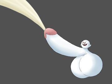 4:3 absurd_res anthro balls big_balls big_penis bodily_fluids boo_(mario) cum ejaculation excessive_cum excessive_genital_fluids genital_fluids genitals ghost hi_res huge_balls huge_cock hyper hyper_balls hyper_genitalia hyper_penis male mario_bros nintendo penis solo spirit