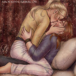 1boy 1girls aurora-lynne blonde_female blonde_hair chloe_bourgeois closed_eyes female hand_on_face kissing male miraculous_ladybug nathaniel_kurtzberg on_lap passionate passionate_kiss ponytail red_hair romantic romantic_ambiance romantic_couple suggestive