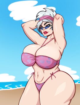 1girls arms_behind_head arms_up bikini breasts bunny_bravo cartoon_network female female_focus female_only glasses huge_breasts johnny_bravo_(series) looking_at_viewer looking_over_eyewear looking_over_sunglasses mature mature_female milf mother neitrosity sunglasses thick_thighs tinted_eyewear voluptuous voluptuous_female wide_hips