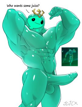 1boy 2024 abs absurd_res balls blue_balls blue_body blue_glans blue_penis crown crown_only cxcxxcxxxx dialogue english_text epic_games erection flexing_muscles fortnite genitals glans glistening glistening_body goo_creature goo_humanoid headgear hi_res humanoid humanoid_genitalia humanoid_penis male male_only moobs muscles muscular muscular_humanoid muscular_male pecs penis poseidon_(fortnite) rippley_(fortnite) smile solo text toony_face