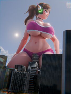 1girls 3d asian asian_female big_breasts blizzard_entertainment breasts brown-haired_female brown_hair brunette_hair city clothed clothed_female d.va female female_focus female_only giantess hana_song jessicagts korean korean_female light-skinned_female light_skin overwatch overwatch_2 scrag_d.va solo solo_female solo_focus