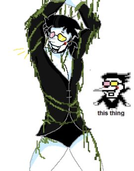 1boy black_hair controlled deltarune deltarune_chapter_2 embarrassed exposed_cleavage exposed_thighs lingerie male male_only pale_skin pixel_art ponytail_male smaller_male solo spamton_g_spamton suit sweaty tied_up white_body