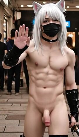 3d 3d_animation ai ai-created ai_art ai_assisted ai_generated cat_ears choker face_mask facemask flaccid flaccid_penis gay katana long_hair male male_focus male_only nekomimi public public_exposure public_indecency public_nudity solo_male sword tagme testicles thigh_boots thigh_highs thighhighs toned toned_body toned_male vambraces video white_hair