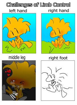 ambiguous_gender avian bird blush bodily_fluids censored censored_genitalia censored_penis challenges_of_limb_control chcachcabinbin duo faceless_character faceless_male genitals heart_pupils heart_symbol hi_res invalid_tag male male/ambiguous peanuts peanuts_(comic) penis tears what woodstock_(peanuts)