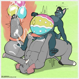 anal anal_sex anthro balls belly big_balls big_belly bodily_fluids canid canine canis cowgirl_position cudacore cum cum_inside cum_on_egg easter egg egg_implantation egg_in_urethra egg_inflation eggnant ejaculation elephant elephantid feet female from_front_position furry genital_fluids genitals hi_res holidays humanoid_genitalia humanoid_penis inflation internal knot male male/male male_pregnancy mammal navel on_bottom on_top orgasm outie_navel oviposition paint painted_belly paws penetration penis pregnancy pregnant pregnant_male proboscidean sex titan_(cudacore) toes wolf xander_(xanderwulfie)