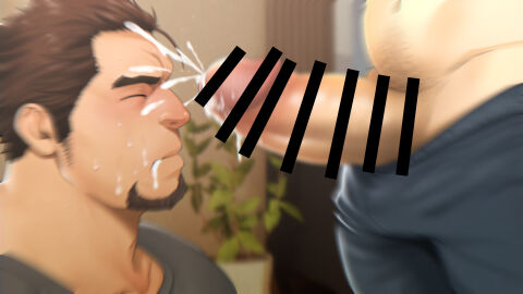 2boys bara beard beefy big_glans big_penis blurry blush brown_hair bukkake censor_bar censored censored_penis chubby closed_eyes clothed clothed_sex cum cum_drip cum_on_face cum_on_mouth cum_on_penis cumshot daddy dilf duo ejaculation foreskin foreskin_folds frown gay hi_res huge_cock long_penis male male/male male_only middle_aged mizuki_gai muscles muscular muscular_male orgasm original original_character pants_down penis pubic_hair semen short_hair sideburns_stubble small_pupils sweat sweatdrop thick_cum thick_eyebrows thick_penis uncircumcised yaoi