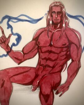 1boy bara magnifigal magnus_the_red male male_focus male_only muscular muscular_male penis penis_out primarch red_hair red_skin solo solo_male warhammer_(franchise) warhammer_40k yaoi