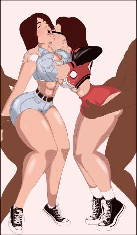 2boys 2girls aidra_fox ass bent_legs big_ass big_breasts big_butt breasts brown_skinned_male chucks chuckshentai color comic comic_panel converse dark-skinned_male dark_skin denim_vest ella_knox female foursome fully_clothed grabbing_breasts groping_breasts holding_breast huge_breasts interracial interracial_sex jean_shorts letterman_jacket licking_neck male orgasm_face porn_star skirt skirt_up sneakers standing_doggy_style standing_on_tip_toes standing_sex thick_ass thick_legs thick_thighs tiptoes varsity_jacket