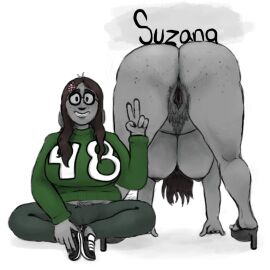 ass bajaboobey bent_over big_breasts braces breasts chubby chubby_female fat_ass female freckles furry glasses hairy_pussy heels large_breasts naked_female original_character peace_sign pussy rabbit sneakers suzanna_(bajaboobey) sweater thunder_thighs tummy