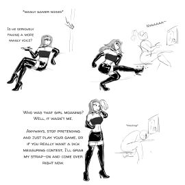 1boy 1girls ballbusting balls black_and_white boot_fetish boots celera_prime choker cock_and_ball_torture cock_and_balls_torture couple couples dominant_female dominatrix domme_girl_and_gamer_boy dommy_mommy elbow_gloves english english_text eyeshadow female femdom femdom_caption funny gamer gaming gloves goth_girl high_heel_boots high_heels knee_boots leather leather_boots leather_clothing leather_gloves long-haired_female long_hair makeup male male/female meme miniskirt mommy_dom monochrome olivia_(celera_prime) original original_character original_characters patent_boots penis submissive_male thigh_boots thighhigh_boots thighhighs