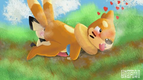 buizel cum cum_trail detailed_background digital_media_(artwork) ejaculation fucked_silly male musk nintendo open_mouth orgasm outdoors phytandro pichu pokemon rimming saliva size_difference