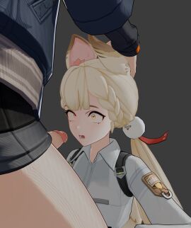 1guy 3d alice_thymefield big_penis blowjob blowjob_face female forced_oral forced_sex head_holding holding_head looking_at_penis pants_down penis shocked shocked_expression shocked_eyes wise_(zenless_zone_zero) worried_expression zenless_zone_zero