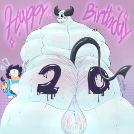 1:1 2024 abbak_(abbamusa410791) abbamusa410791 anthro ass backsack balls ballsack beard big_ass big_balls big_butt birthday birthday_card blush blush_lines bodily_fluids brig; chibi demon digital_media_(artwork) duo english_text facial_hair genitals glistening glistening_body heart_symbol hi_res horn huge_ass huge_balls huge_butt humanoid_genitalia humanoid_penis kyng looking_at_viewer looking_back male male/male male_only monster muscular muscular_anthro muscular_male nude overweight overweight_male paint penis rear_view shaded signature simple_background sweat sweating sweaty_ass sweaty_butt tail text text_on_butt thick_thighs wide_hips yaoi