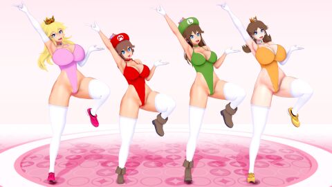 3d 4girls big_breasts blue_eyes breasts brown_hair bust busty chest curvaceous curvy curvy_figure female female_focus hips hourglass_figure huge_breasts human italian italian_female kaoskatsu large_breasts legs light-skinned_female light_skin lips luigi luigiette mariette mario mario_(series) mature mature_female multiple_females multiple_girls new_super_mario_bros._u_deluxe nintendo princess_daisy princess_peach rule_63 sisters slim_waist super_crown super_mario_bros. super_mario_sisters thick thick_legs thick_thighs thighs voluptuous waist wide_hips