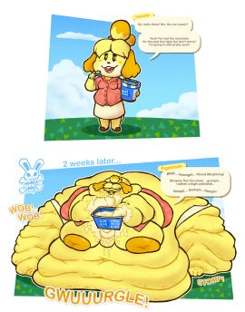 1girls animal_crossing ass bbw belly big_ass big_belly big_breasts blob breasts butter chubby chubby_cheeks chubby_female curvy dialogue double_chin eating fat fat_ass fat_belly fat_butt fat_cheeks fat_face fat_female fat_folds fat_rolls fat_thighs female food gluttony huge_ass huge_belly huge_breasts huge_thighs hyper_ass hyper_belly hyper_breasts hyper_thighs ice_cream immobile isabelle_(animal_crossing) large_ass large_belly large_breasts large_thighs messy morbidly_obese morbidly_obese_female naked nipples nude obese obese_female overweight overweight_female rushrabbit slob speech_bubble ssbbw stomach_noises stomping stuffing text thick_arms thick_thighs tight_clothing time_skip ussbbw weight_gain wobble wobbling