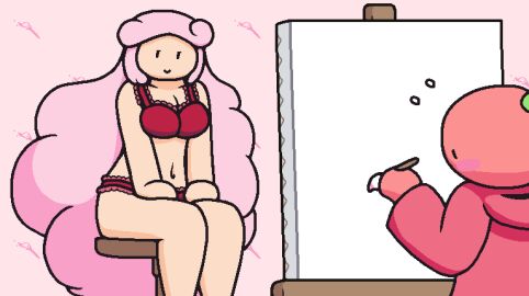 blush breasts female mia_(okami_tomato) okami_tomato paintbrush red_underwear tomato_(okami_tomato) zxtomatofan