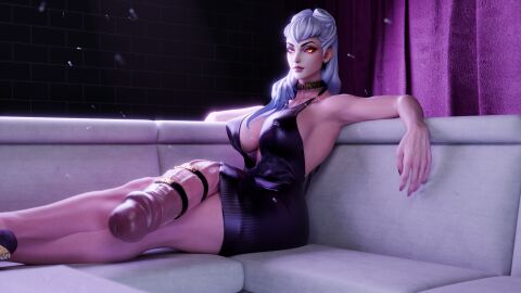 3d big_breasts breasts bright_pupils cock_ring dress evelynn_(league_of_legends) futanari high_heels huge_penis laying_down league_of_legends long_hair looking_at_viewer manufatura penis self_upload tagme thick_ass thick_thighs veins veiny_penis white_hair