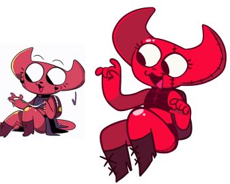 2022 2_horns 5_fingers animate_inanimate backpack big_eyes bodily_fluids boots bottomwear brown_boots brown_clothing brown_footwear clothing crackers_(qwerty_soda) cross cross_necklace cum cum_in_hands cum_on_hand cum_string demon digital_drawing_(artwork) digital_media_(artwork) doll eyebrows eyelashes female fingers footwear genital_fluids heart_symbol hi_res high_heeled_boots high_heels horn jewelry living_doll living_plushie midriff necklace open_mouth open_smile plushie possessed_inanimate possession qwerty_soda raised_eyebrows red_body red_face red_tail simple_background sitting smile solo spade_tail stitch_(sewing) tail topwear what white_background