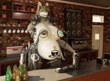 3d anthro belly_tattoo blender_cycles bodily_fluids breast_milking breasts cafe digital_media_(artwork) female haolde hi_res lactating leviathan_cross machine mamagen milk_tank milking_machine pregnant pregnant_female solo tattoo