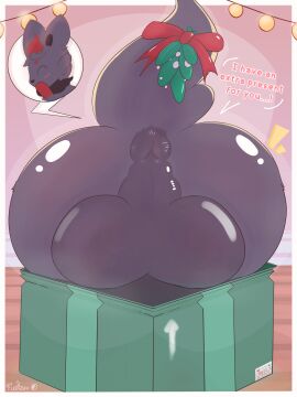3:4 absurd_res anus ass backsack balls balls_focus ballsack bow_ribbon christmas digital_media_(artwork) english_text femboy feral fleesoff fur gay gay_anal gay_male gay_sex generation_5_pokemon genitals gift hi_res holidays homosexual homosexual_male male male/male male_penetrated mammal mistletoe mistletoe_on_tail nintendo perineum plant pokemon pokemon_(species) presenting presenting_hindquarters raised_tail solo solo_male speech_bubble tail text zorua